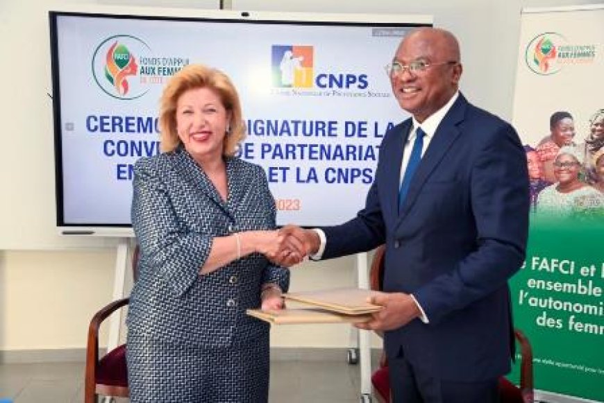 Souscription des bénéficiaires du FAFCI au RSTI : Dominique Ouattara signe une convention avec la CNPS