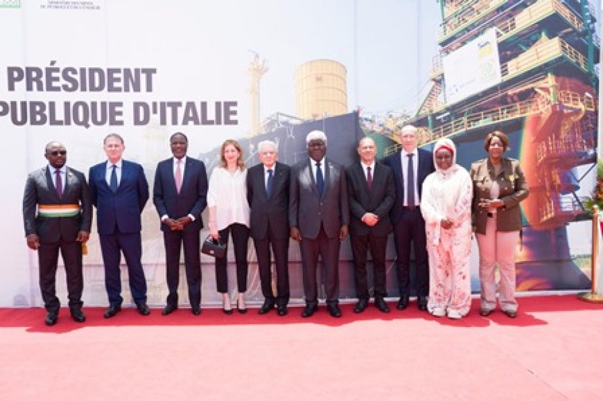 Le Président italien Sergio Mattarella visite en compagnie du Premier Ministre ivoirien le champ Baleine
