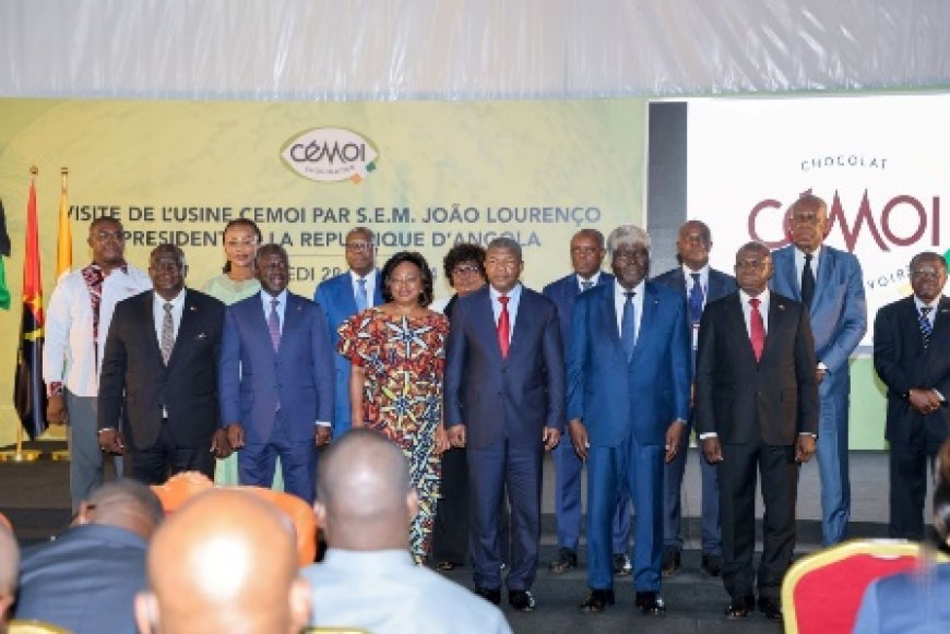 En visite à l'usine CEMOI à Yopougon : le Président angolais, João Lourenço, salue le processus de transformation locale du cacao