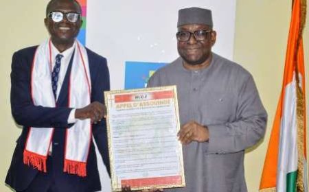 Cérémonie de remise du tableau des engagements des patrons de la presse en ligne de Côte-d'Ivoire au président de la haute autorité de la communication audiovisuelle